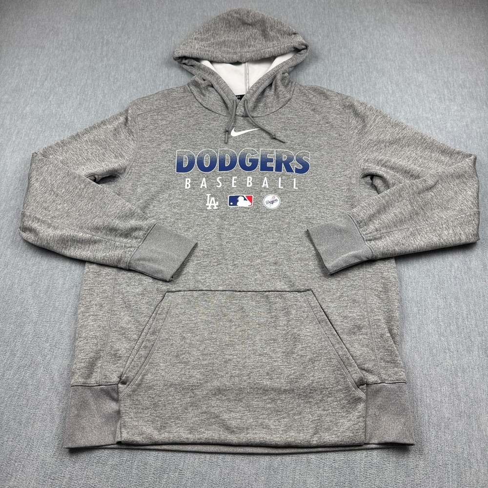Nike LA Dodgers Hoodie Mens Large Gray Dri-Fit Performance MLB Baseball Sweater